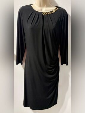 Tahari Black Long-Sleeve Draped Jersey Dress